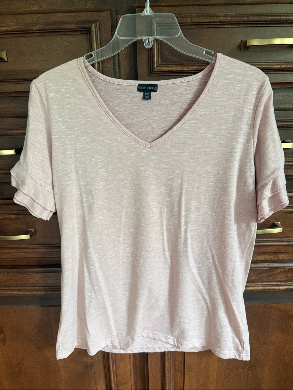 Coco + Carmen Pale Pink V-Neck Short Sleeve Tee